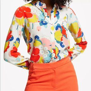 Boden Silk Ivory Blooming Bouquet Blouse